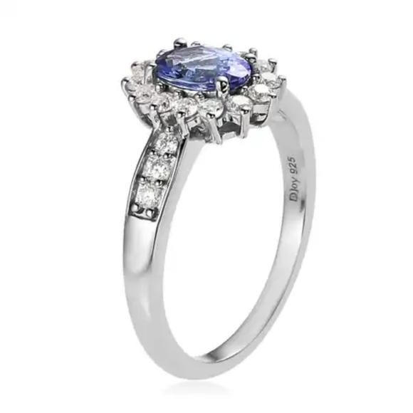 Spectacular Tanzanite Moissanite Sunburst Platinum over Sterling Silver Ring - Picture 9 of 10